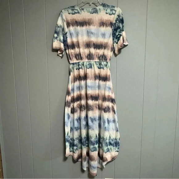 LIBERTY LOVE Tie Dye Swim Cover Tie Waist Wrap Blue Brown Green Cream Size M - Picture 2 of 6